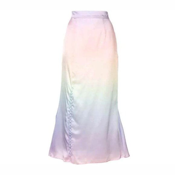 NWT olivia rubin pastel rainbow ombre silk side button down skirt 6 - Picture 1 of 7